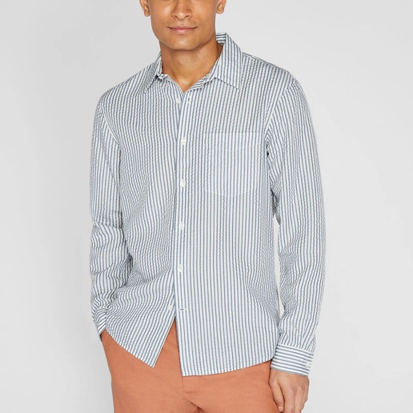 LS Seersucker Button Down Shirt - New With Tags - NEVER WORN - Blue Whit…